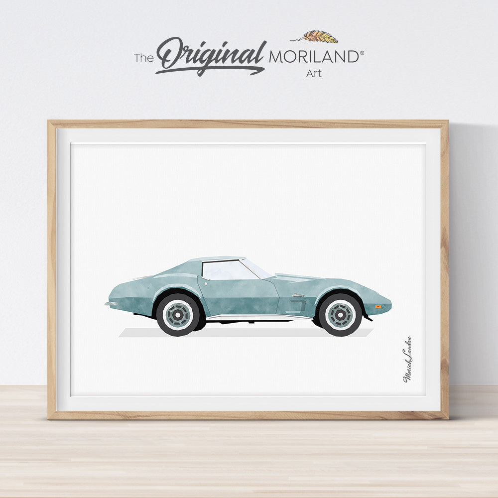 Pale Blue Classic Sports Car Print - Printable Art