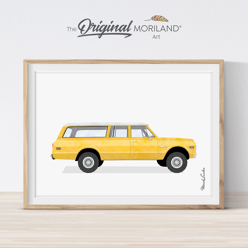 Yellow Classic Station Wagon Car Print - Printable Art