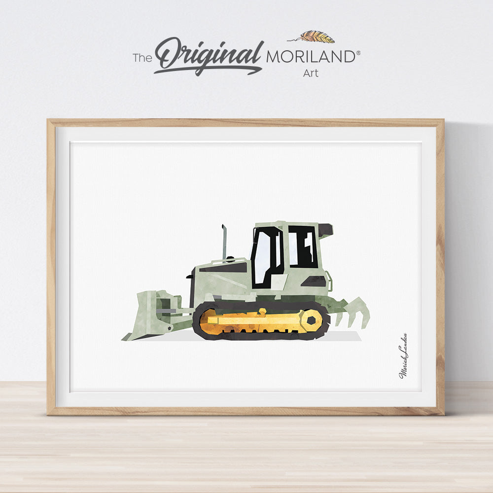 Sage Green Crawler Bulldozer Print - Printable Art