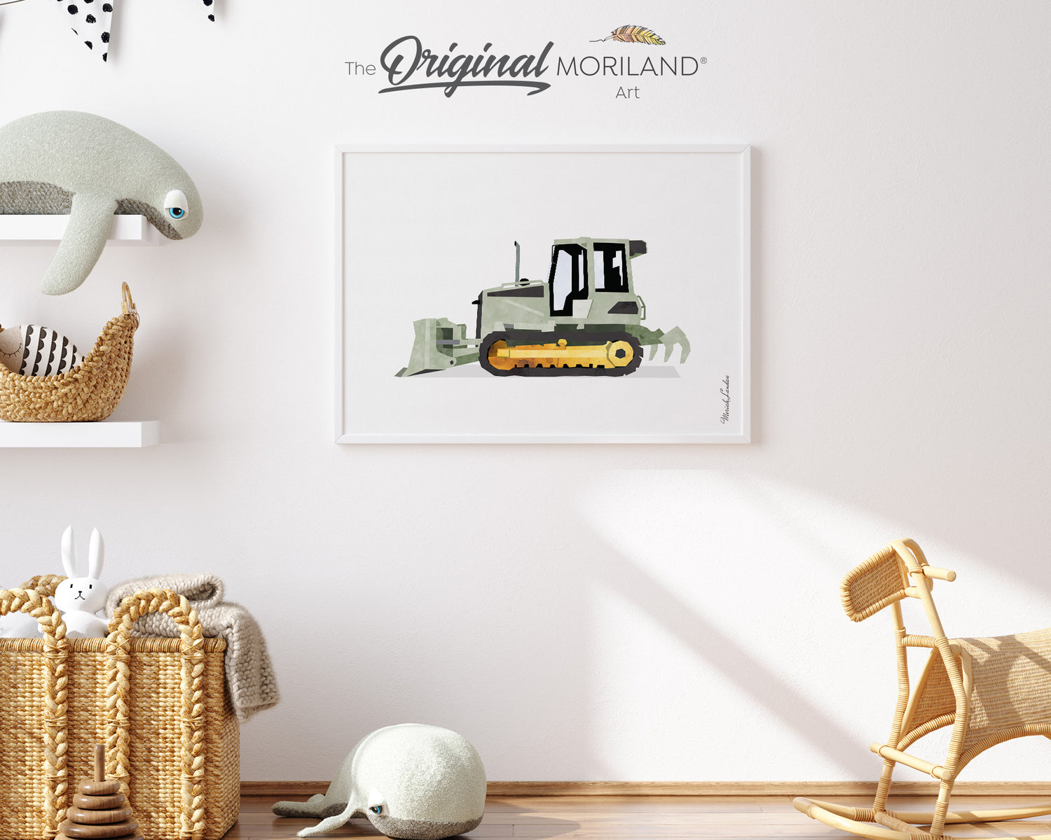 Sage Green Crawler Bulldozer Print - Printable Art