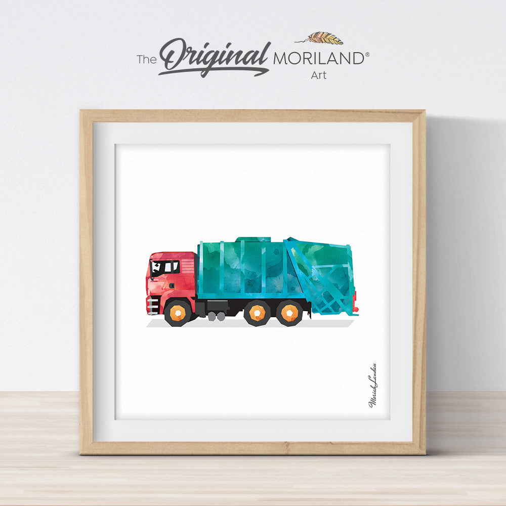 Red & Green Garbage Truck Print - Printable Art