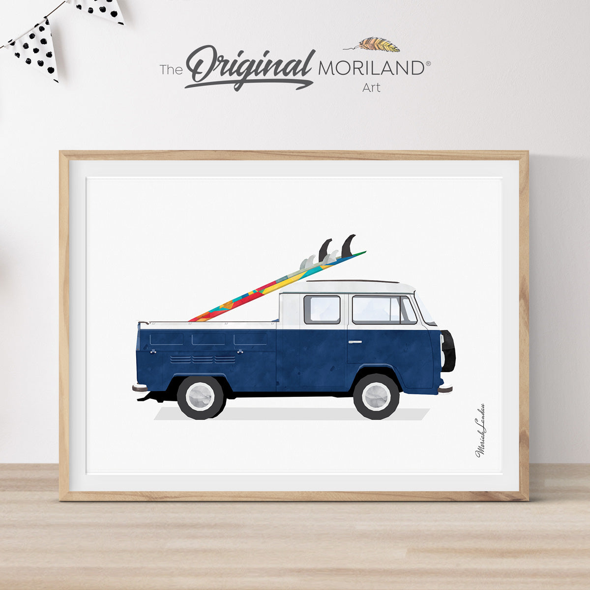 Van Print, Classic Car Art, Vintage Surf Printable, Baby Blue Wall Art, Bus Decor, Surfboard, Transportation Decor, Vehicle Print, Kids Poster, Watercolor Art by MORILAND