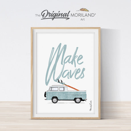 Make Waves Print, Printable Surfboard Wall Art, Van Print, Nautical Art, Surf Nursery Decor, Coastal Bedroom Poster | MORILAND®