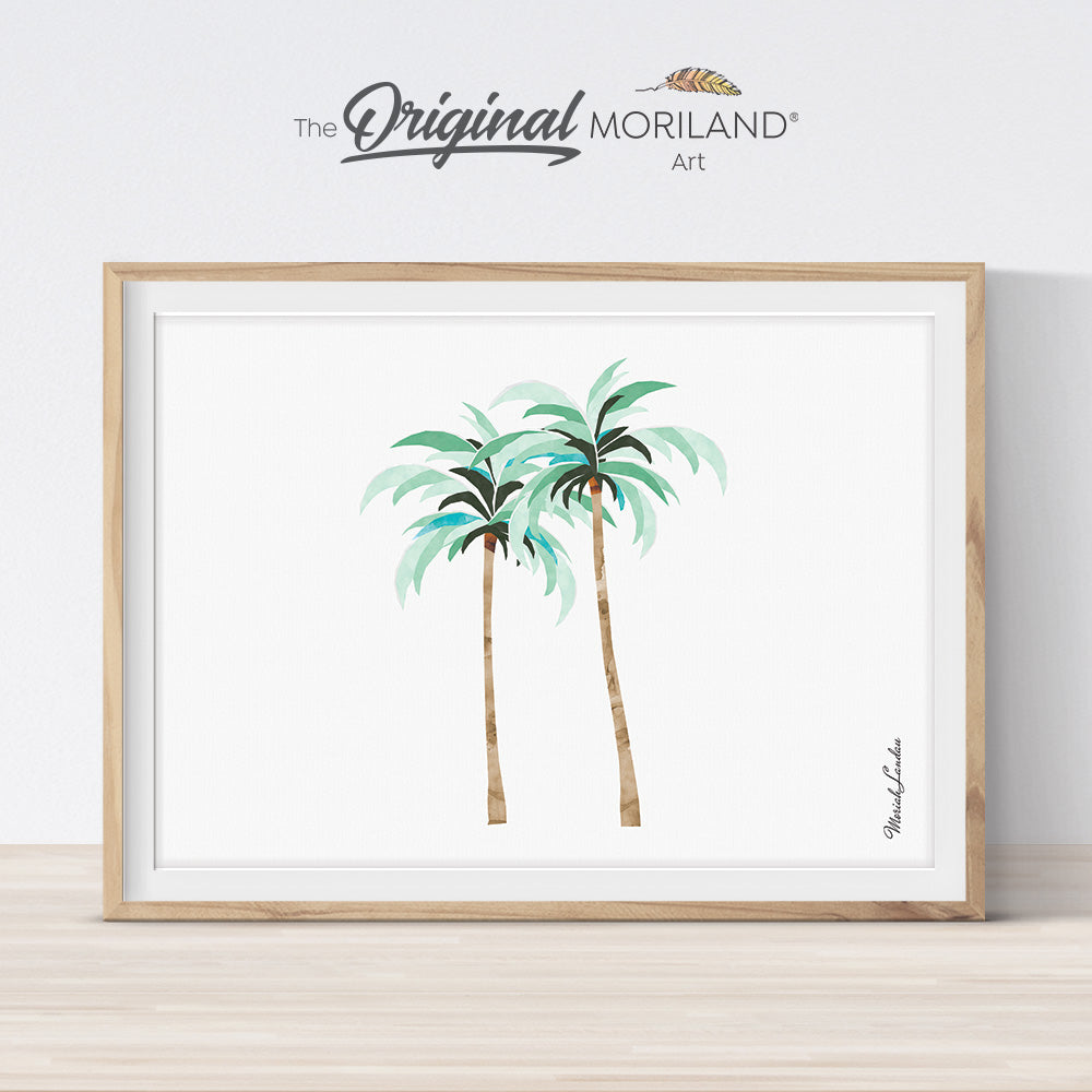 Palm Trees Print | Horizontal, Printable Surf Wall Art, Surf Nursery Decor, Coastal Bedroom Poster, Mint Green, Boho Beach Decor | MORILAND®
