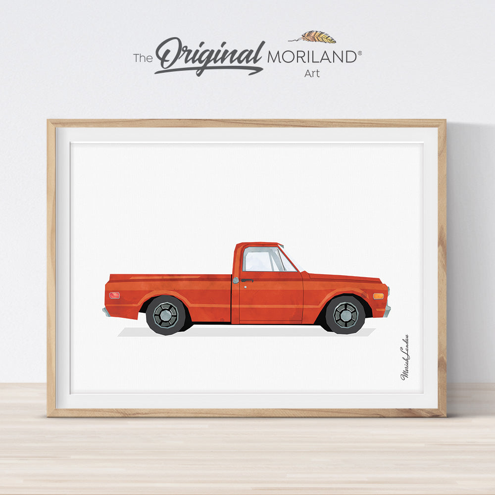 Red Classic Pickup Truck Print - Printable Art
