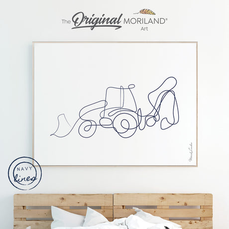 MORILAND One Line Drawing Navy Backhoe Print - Printable Art