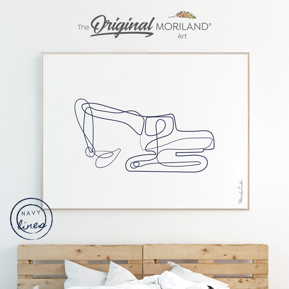 One Line Drawing Navy Digger Print - Printable Art Excavator