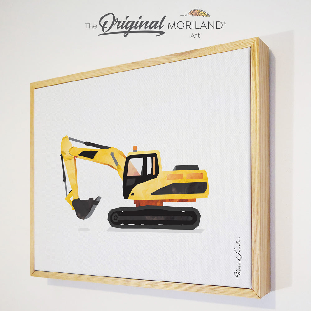 Excavator Digger watercolor wall art framed canvas print by MORILAND 
