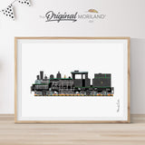 Gray Steam Locomotive Train Print - Printable Art