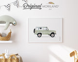 Sage Green Classic Car with Papillon Dog Print - Printable Art