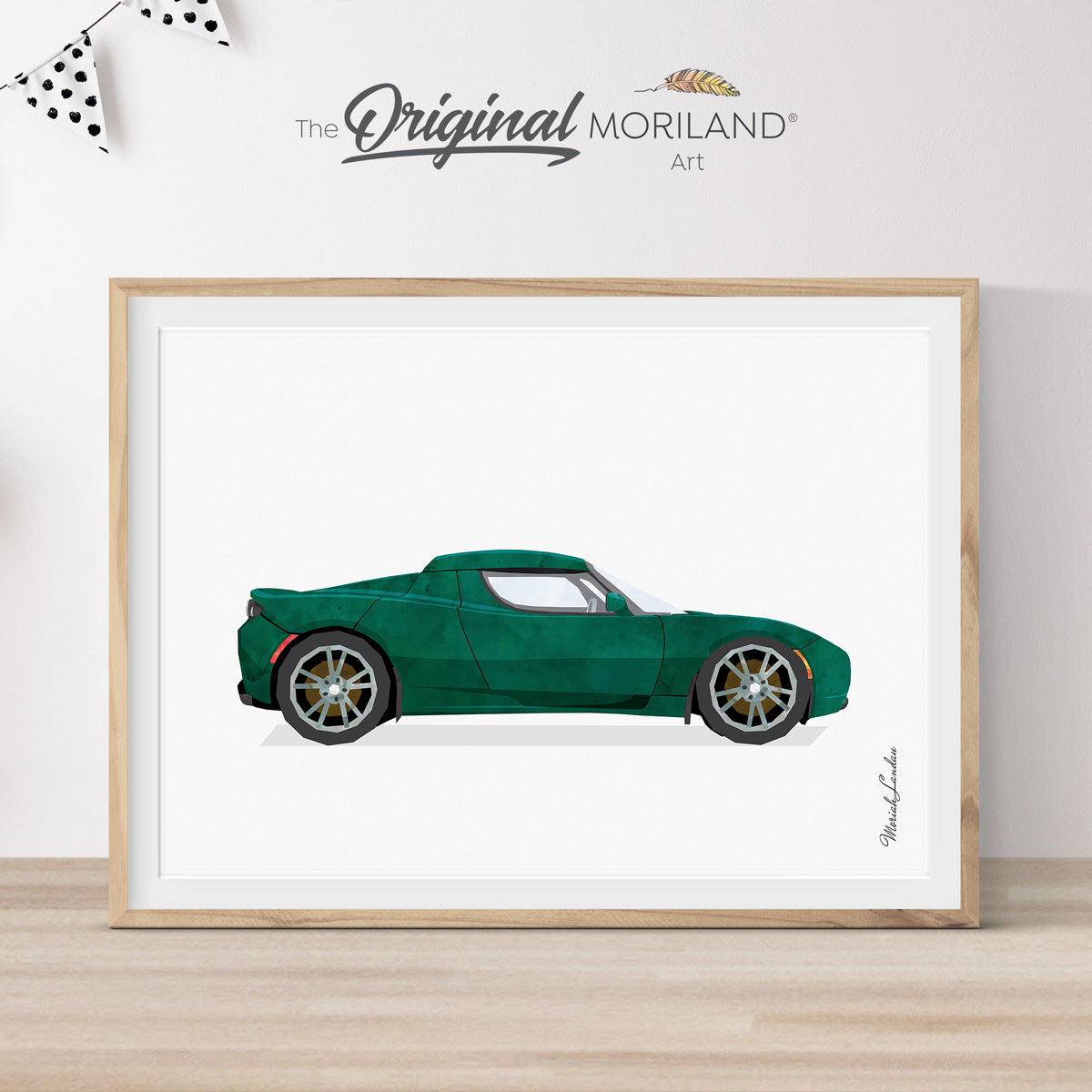 Green Electric Car Print - Printable Art Tesla