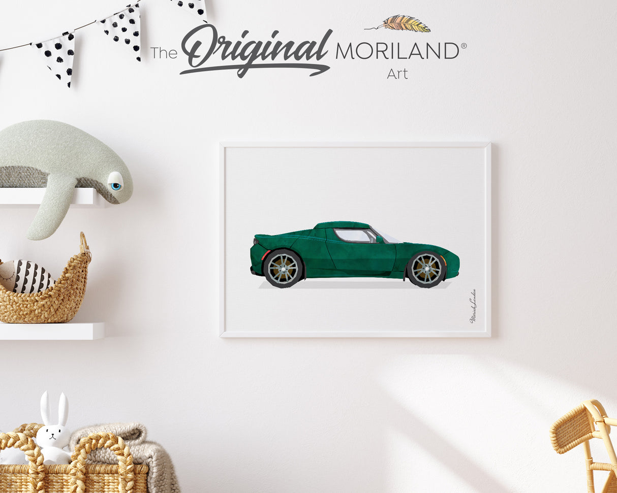 Green Electric Car Print - Printable Art