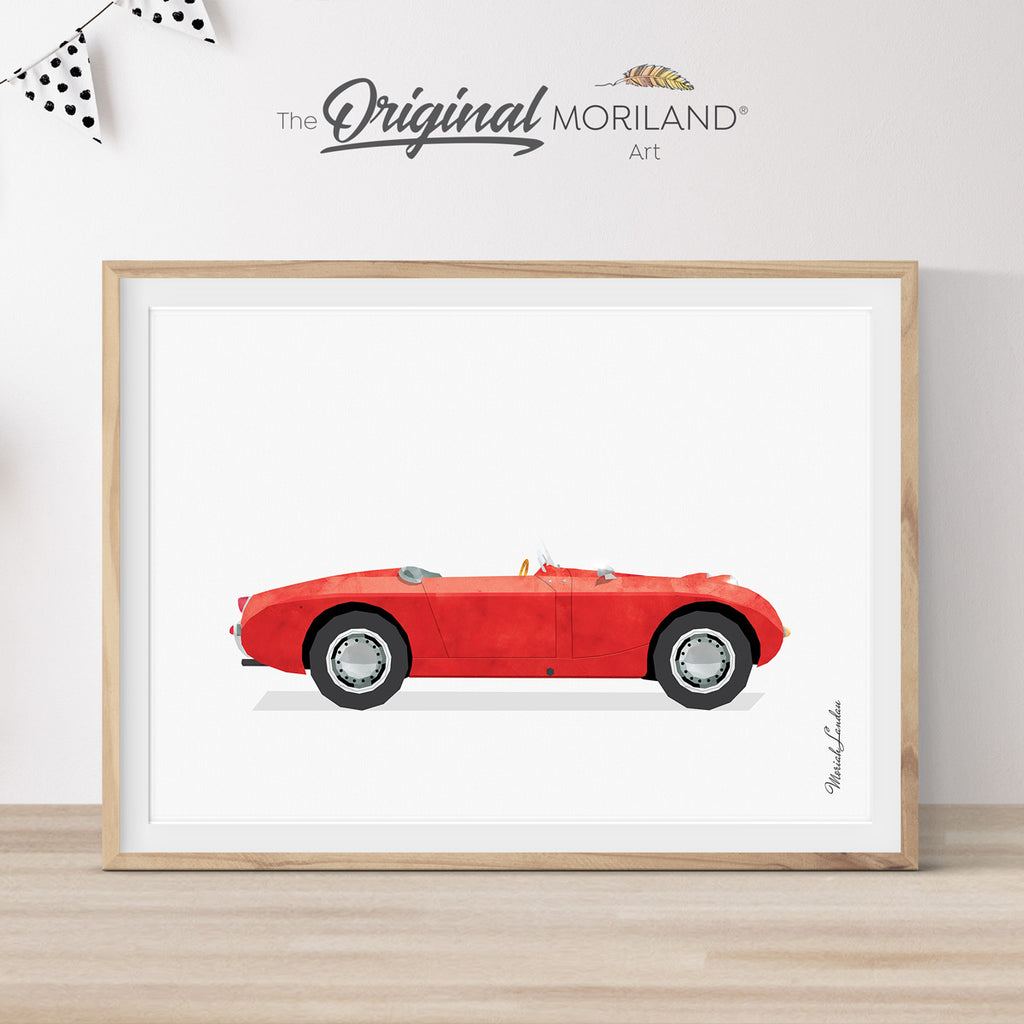 Red Open Classic Sports Car Car Print - Printable Art by MORILAND