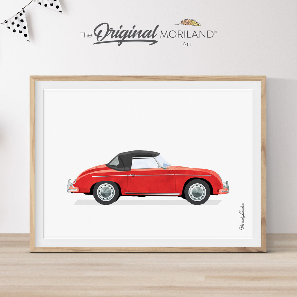 Red Classic Sports Car Automobile Print - Printable Art, Porsche, Gift for him, fathers day gift car idea