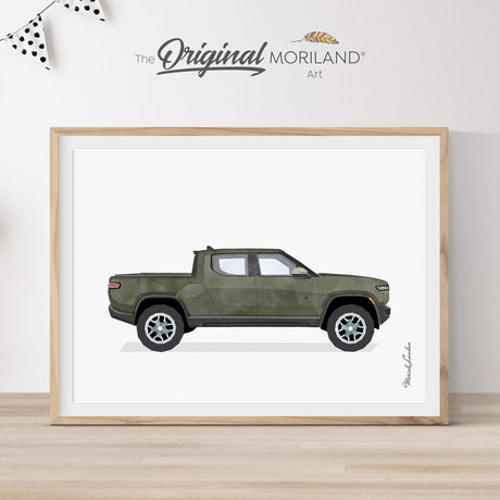 Green Electric Truck Print - Printable Art