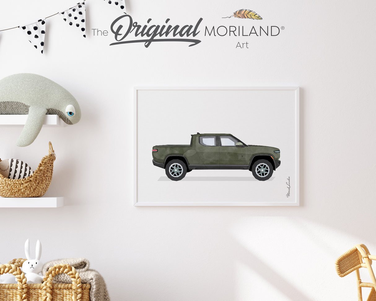 Green Electric Truck Print - Printable Art