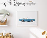 Blue Classic Convertible Car with Golden Retriever Dog Print - Printable Art