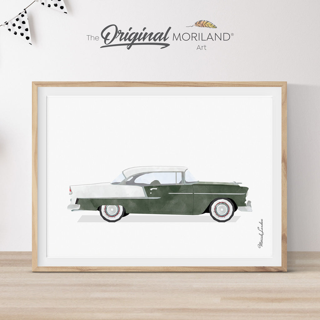 55 Chevy sedan classic car gift for him poster print wall art