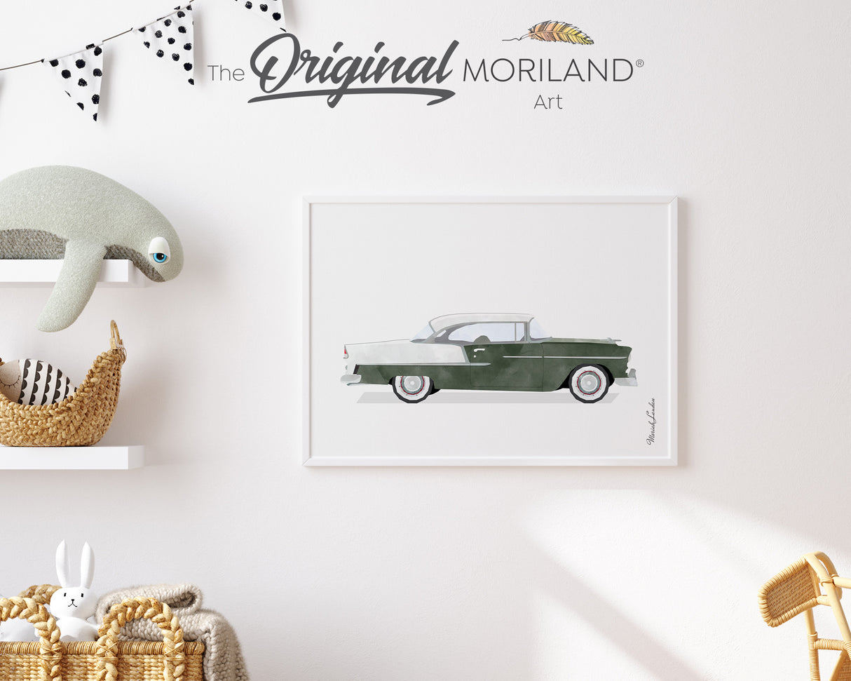 Dark Green & White Classic 50's Car Print - Printable Art