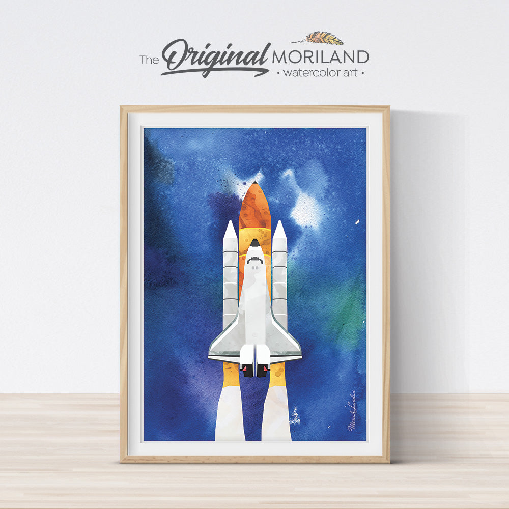Watercolor Space Shuttle Printable Wall Art for Boys Room Decor