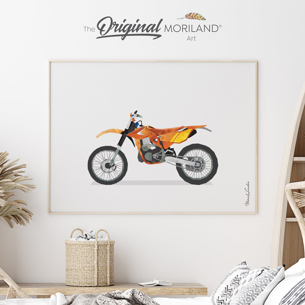 watercolor dirt bike drawing for boy room decor by MORILAND