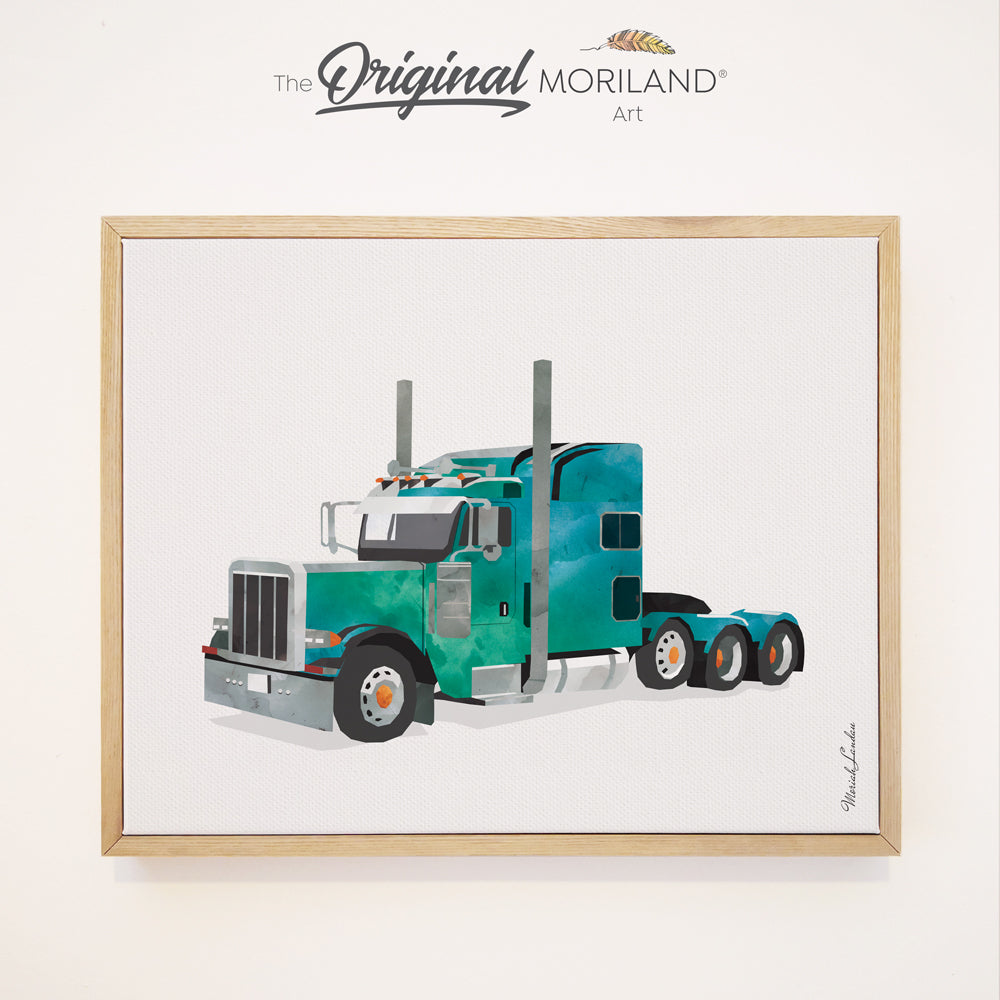 Green Semi Truck - Framed Canvas Print
