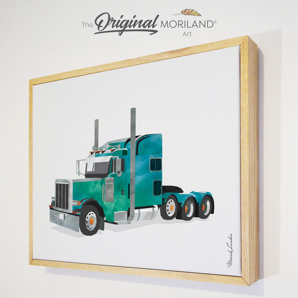 Green Semi Truck - Framed Canvas Print