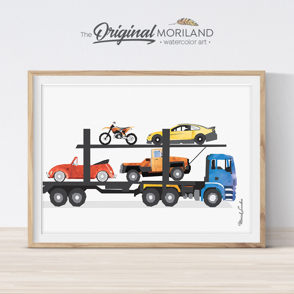 Car Carrier Truck Print, Transportation Wall Decor, Truck Birthday, Trucks Wall Decor, Prints for Boys Room, Toddler, Kids Truck Printable