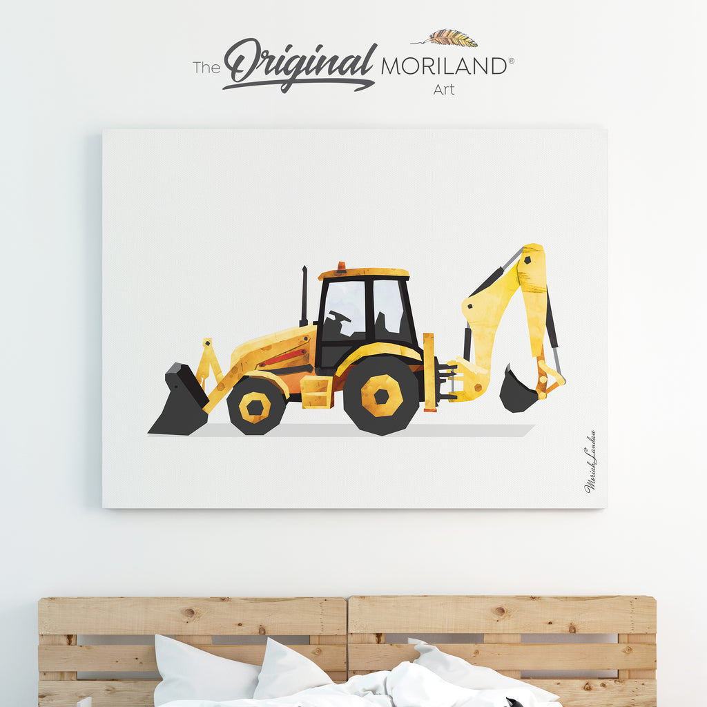Digger Backhoe Canvas Print for Boy Room Decor