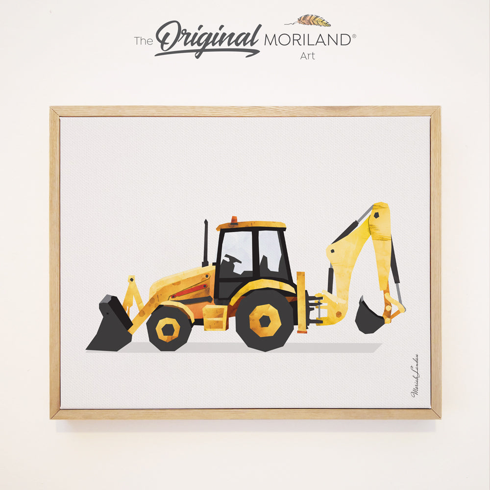 Backhoe Digger - Framed Canvas Print,  Truck Print, Digger Art, Construction Vehicle Print, Toddler Room Decor, Boy Nursery Decor, Truck Print, Transportation Decor, Vehicle Print, Construction Birthday Party Decorations, Kids Poster by MORILAND