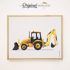 Backhoe Digger - Framed Canvas Print,  Truck Print, Digger Art, Construction Vehicle Print, Toddler Room Decor, Boy Nursery Decor, Truck Print, Transportation Decor, Vehicle Print, Construction Birthday Party Decorations, Kids Poster by MORILAND