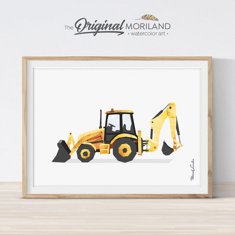 Backhoe digger print wall art for big boy room decor