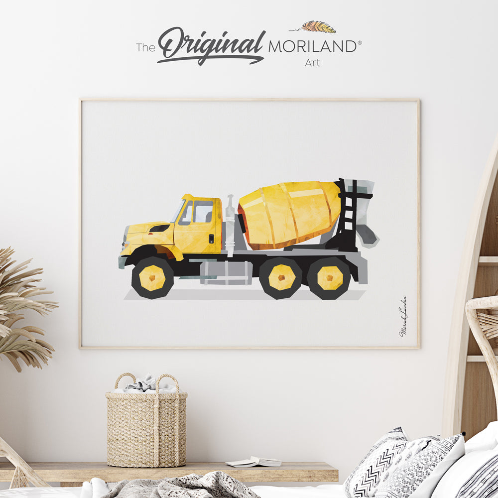 Yellow Cement Mixer Truck Fine Art Paper Print