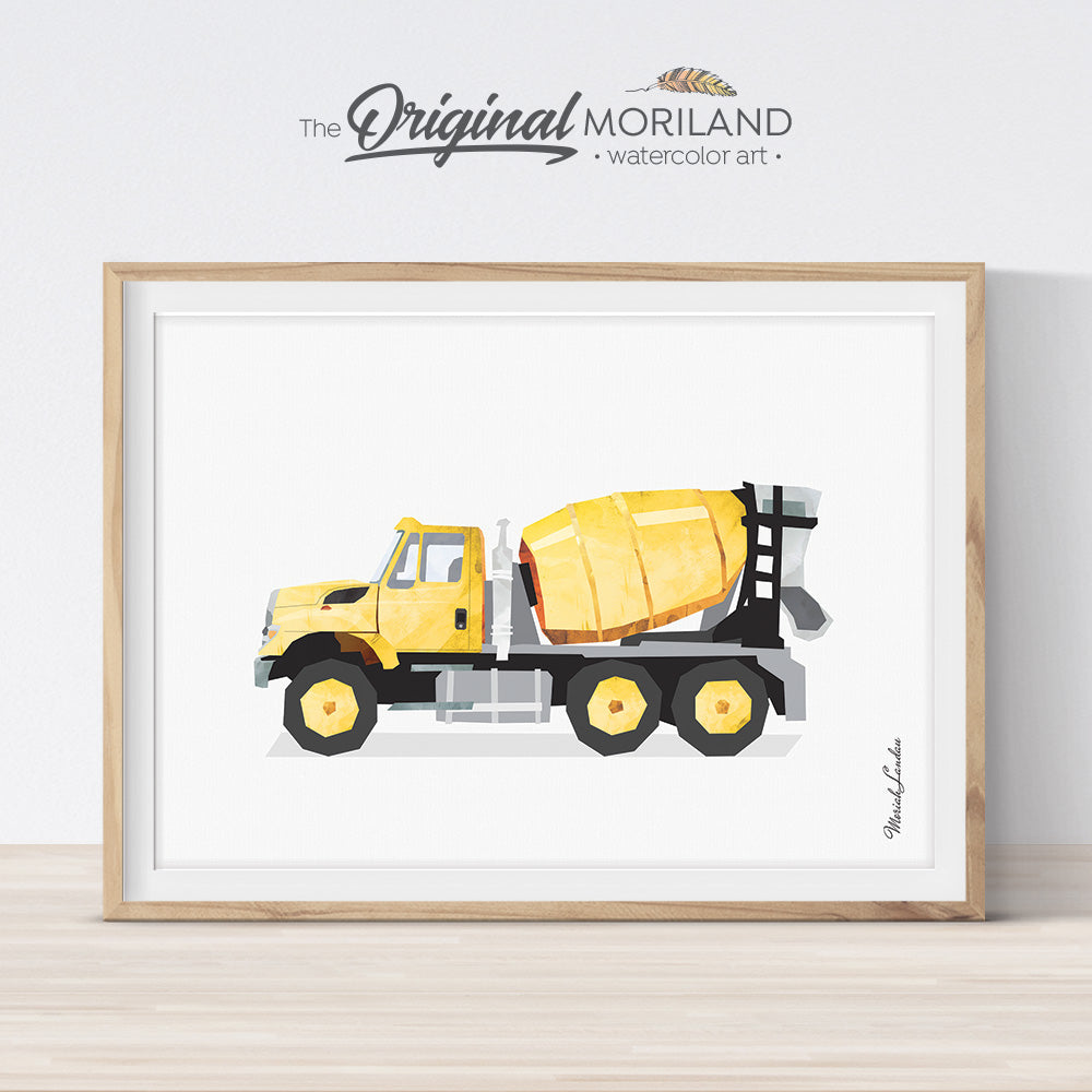 Yellow Cement Mixer Truck Printable Wall Art for Boys Bedroom Decor
