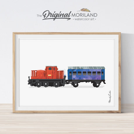 Train wall art print for boy room and nursery decor