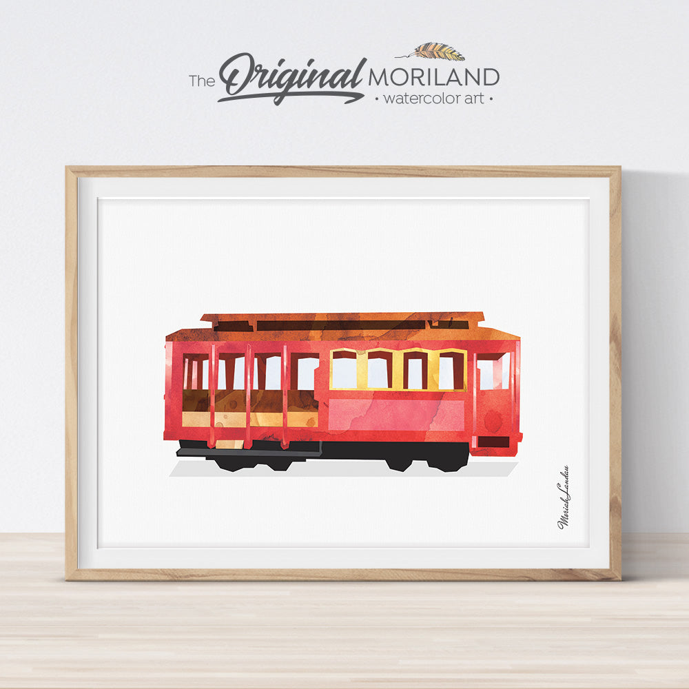 Cable car wall art print for kids bedroom and playroom decor