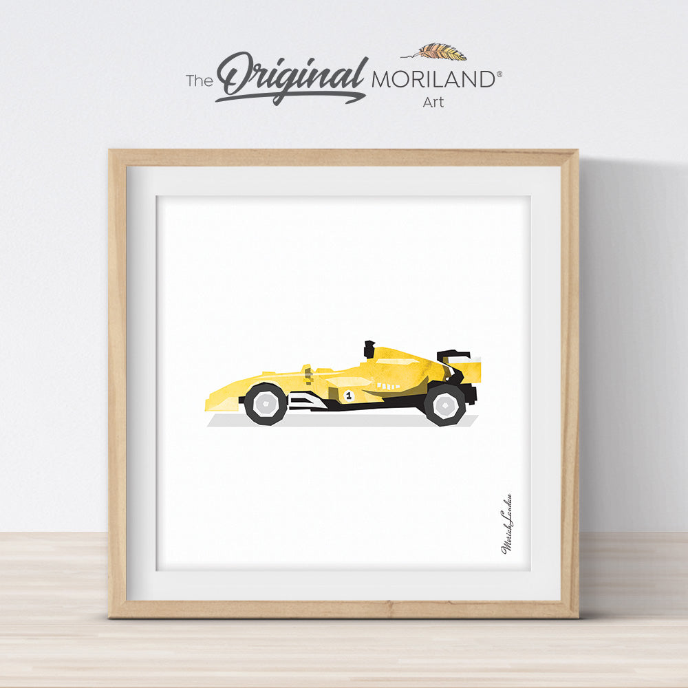 Yellow Race Car Print - Printable Art