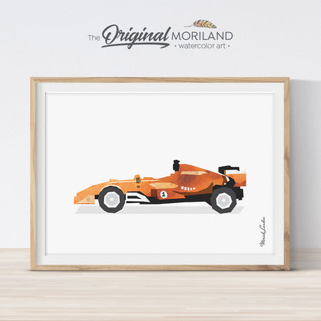 Orange formula 1 Race Car Wall Art for Big Bog Room Decor