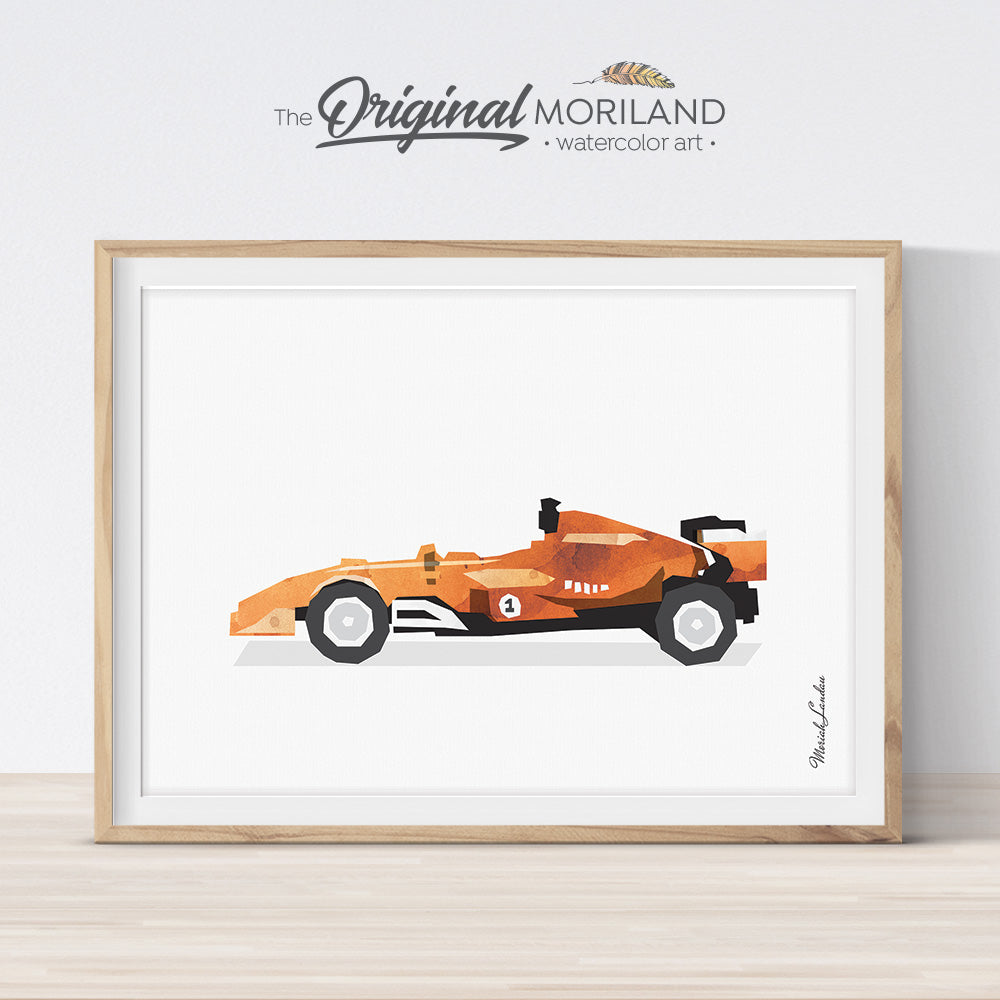 Orange formula 1 Race Car Wall Art for Big Bog Room Decor