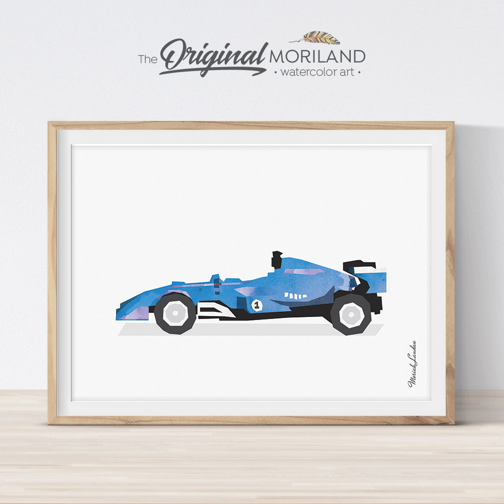 Blue formula 1 Race Car Wall Art for Big Bog Room Decor