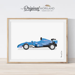 Blue formula 1 Race Car Wall Art for Big Bog Room Decor
