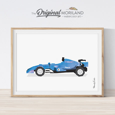 Blue formula 1 Race Car Wall Art for Big Bog Room Decor