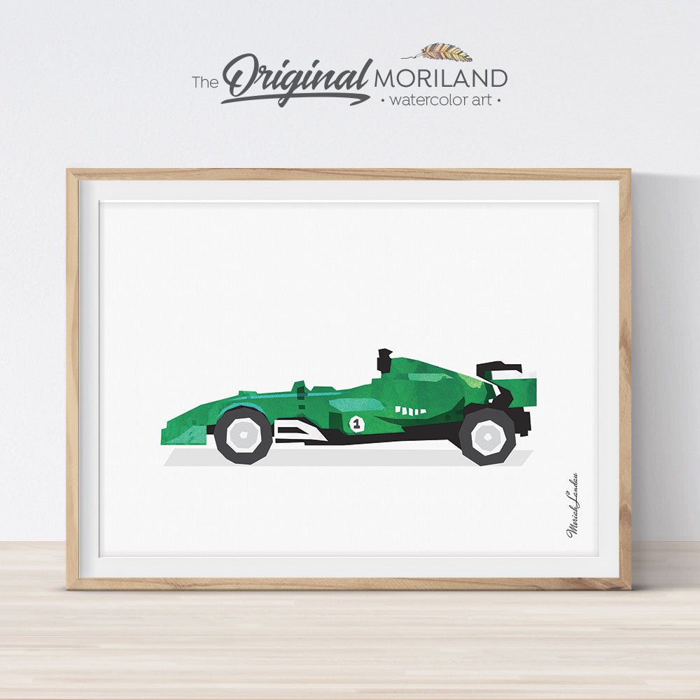 Green formula 1 Race Car Wall Art for Big Bog Room Decor