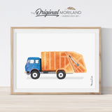 watercolor old garbage truck printable art for boy bedroom decor by MORILAND