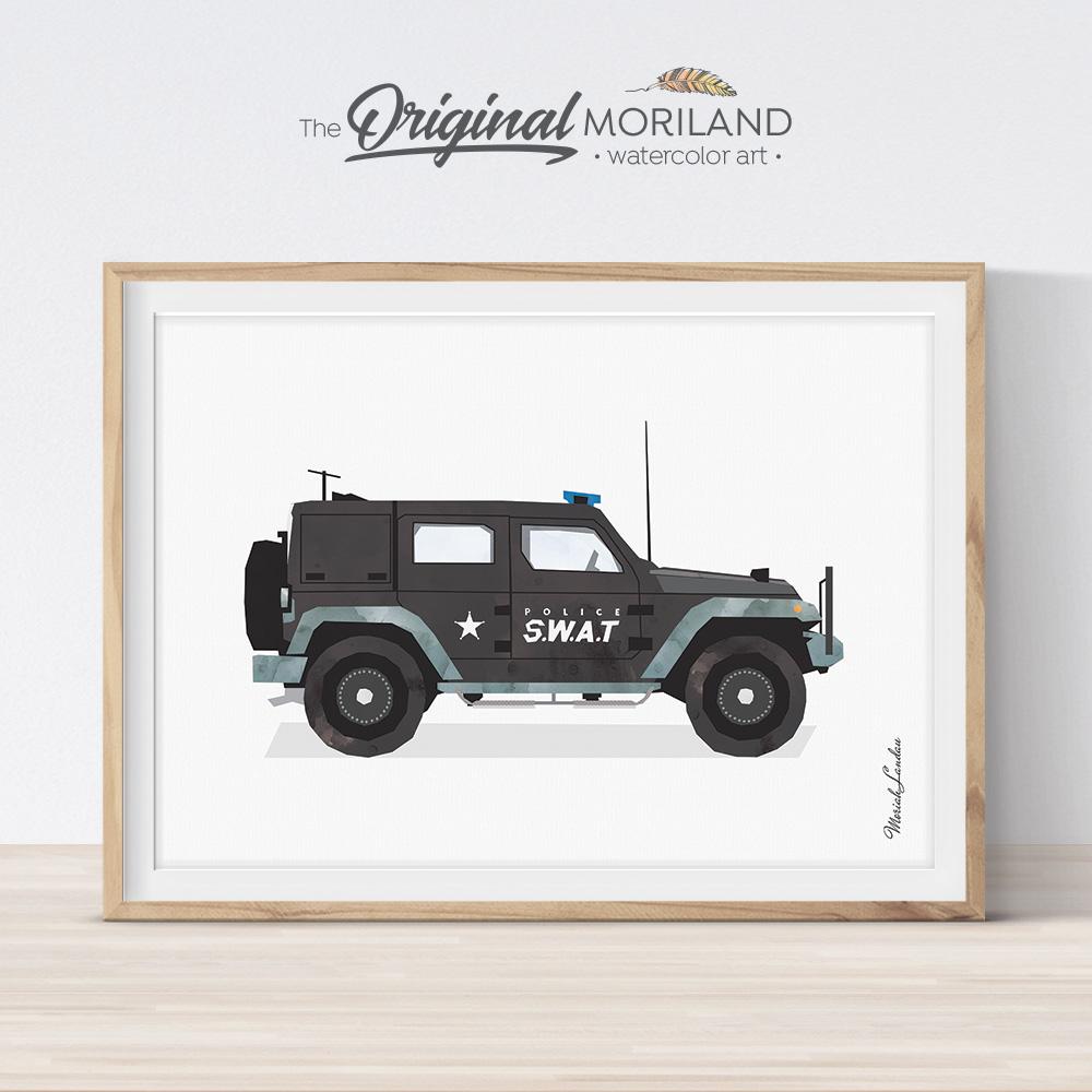 S.W.A.T police car art for boy bedroom decor or birthday party printable