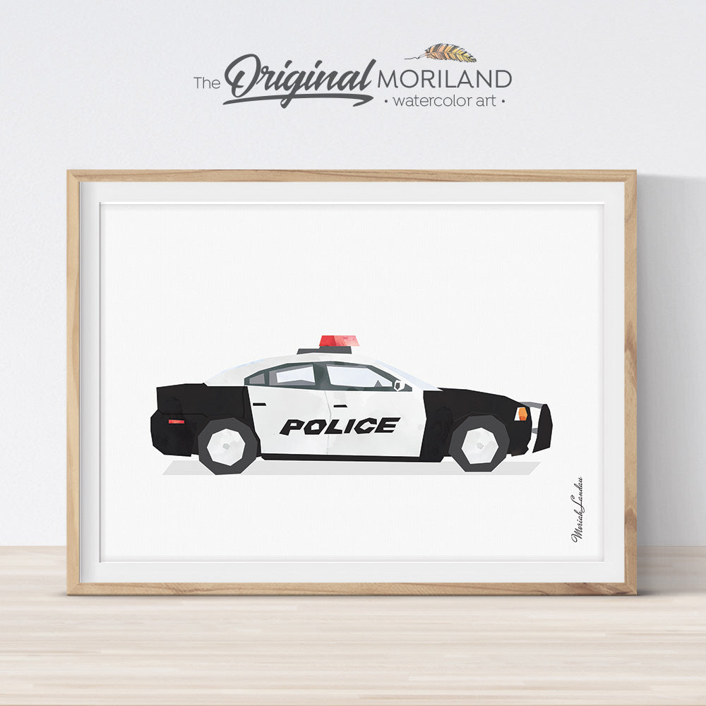 Police car wall art print for boy bedroom decor