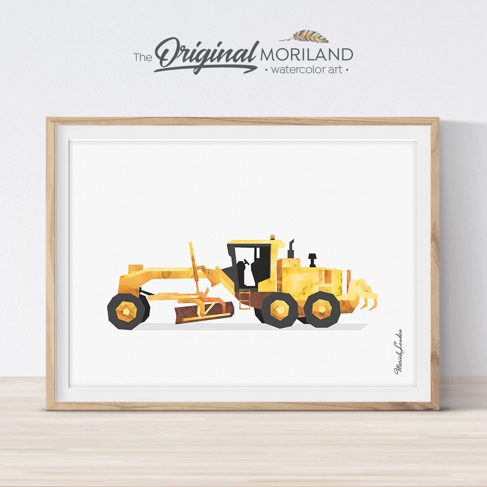 Grader watercolor wall art print for big boy room decor