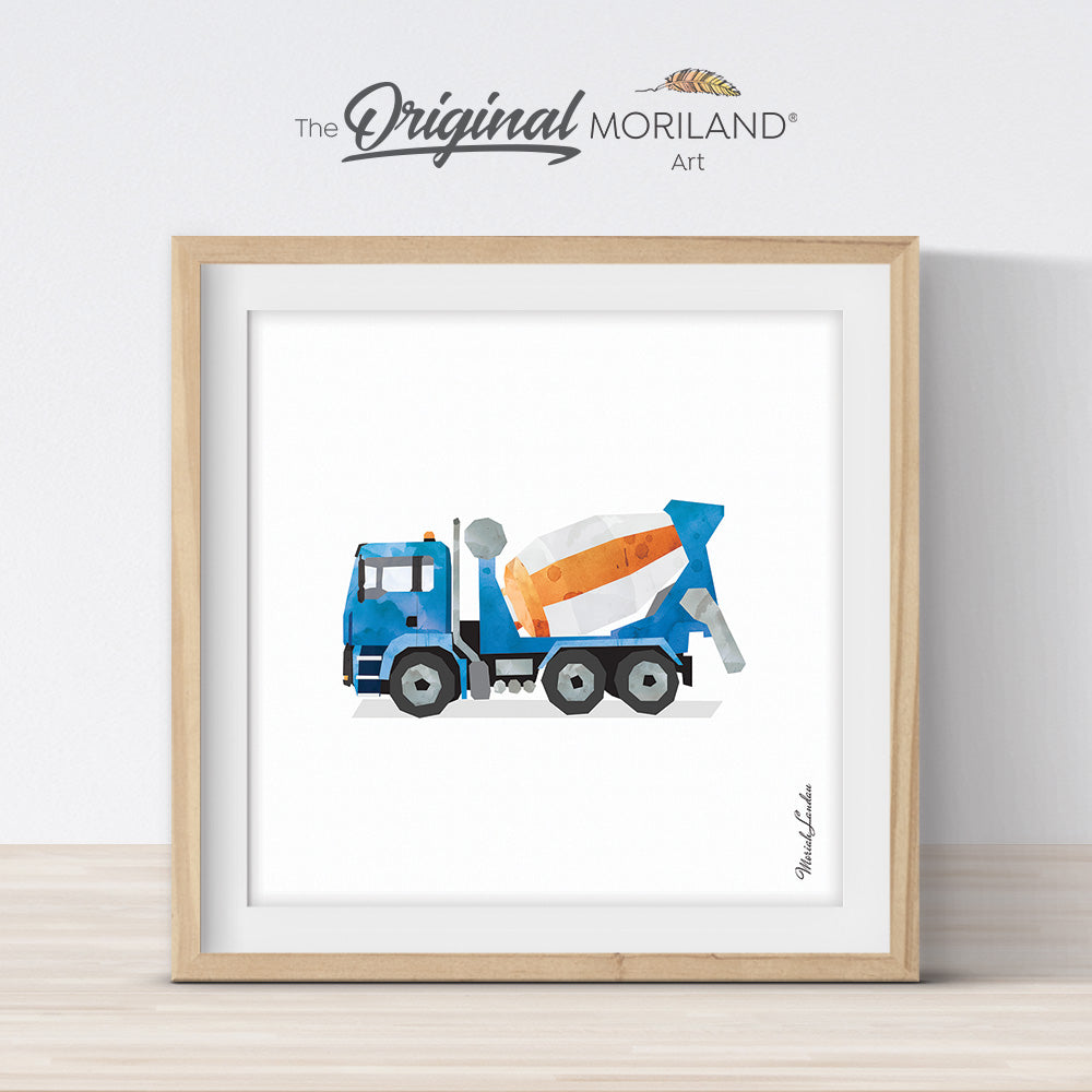 Blue Cement Mixer Truck Print - Printable Art