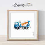 Blue Cement Mixer Truck Print - Printable Art