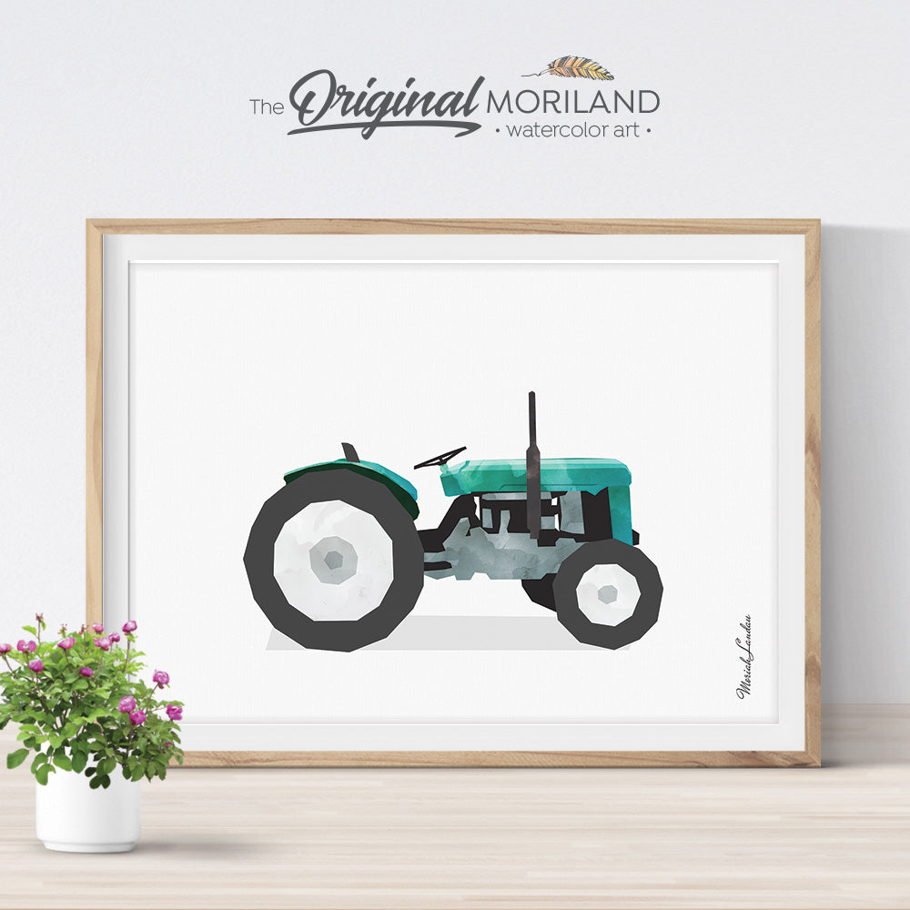 tractor watercolor wall art print for boy room and nursery decor